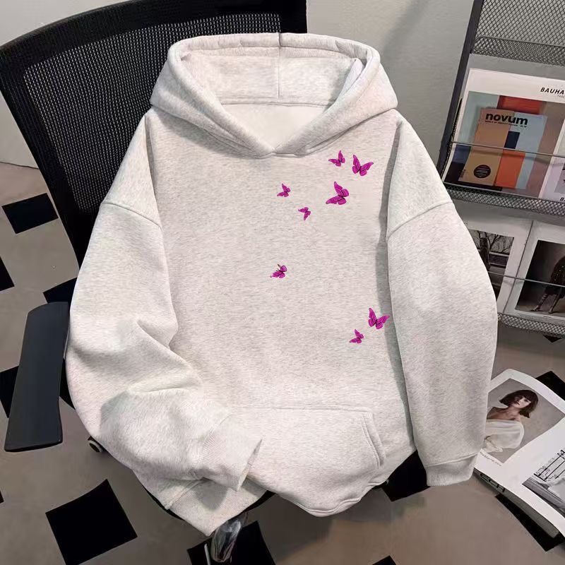 潮牌原创蝴蝶印花连帽卫衣男女秋