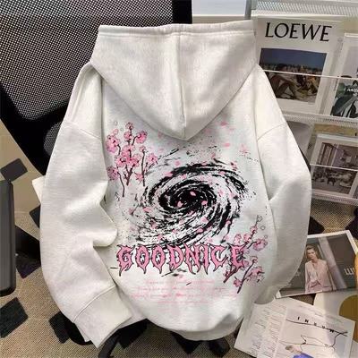 学院风樱花旋涡印花连帽卫衣男女