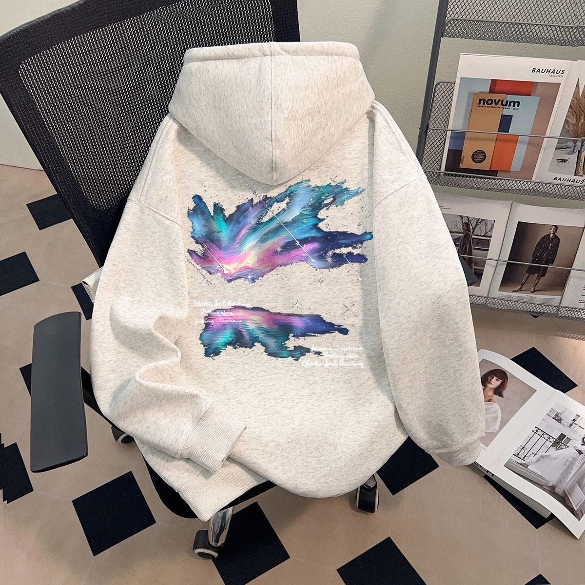 潮牌学院风宇宙星空印花连帽卫衣