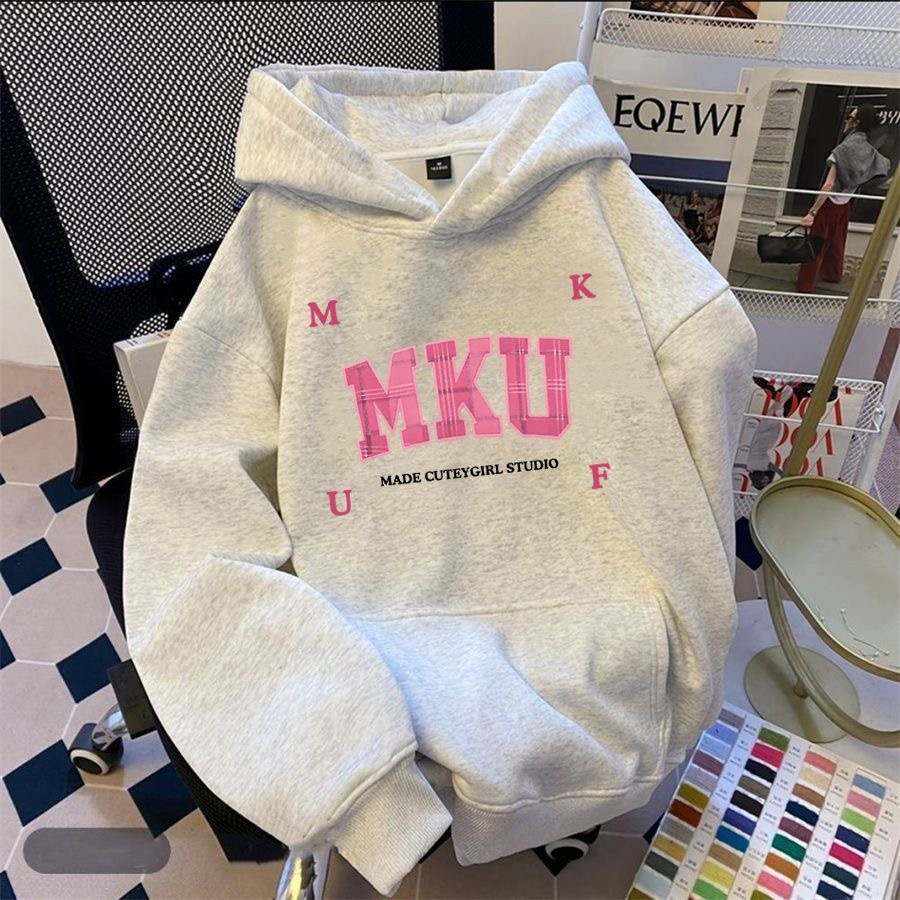 潮牌痞帅字母印花连帽卫衣男女秋
