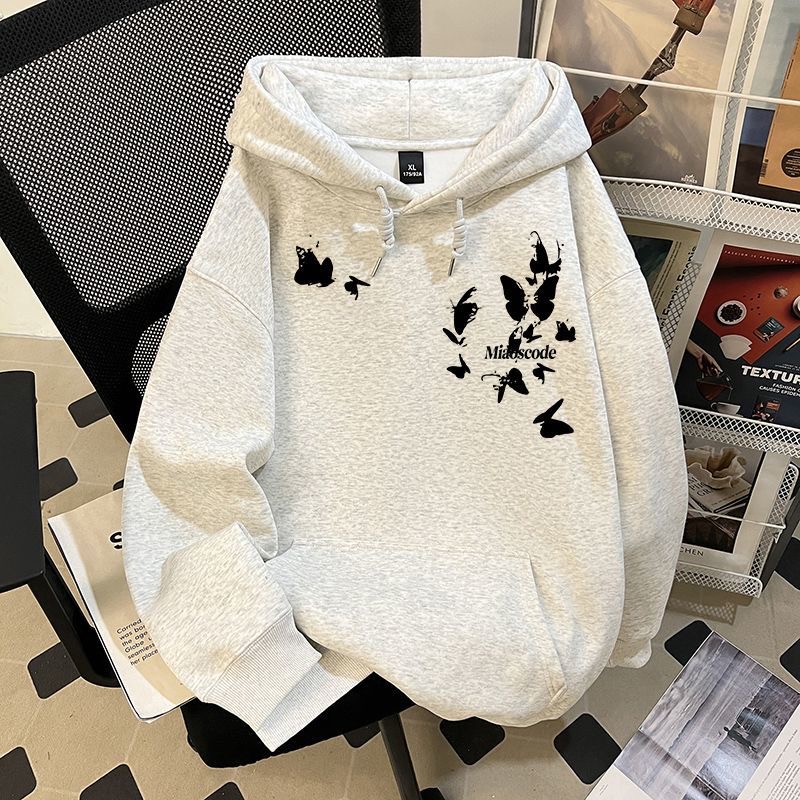 美式个性蝴蝶印花潮流连帽卫衣男