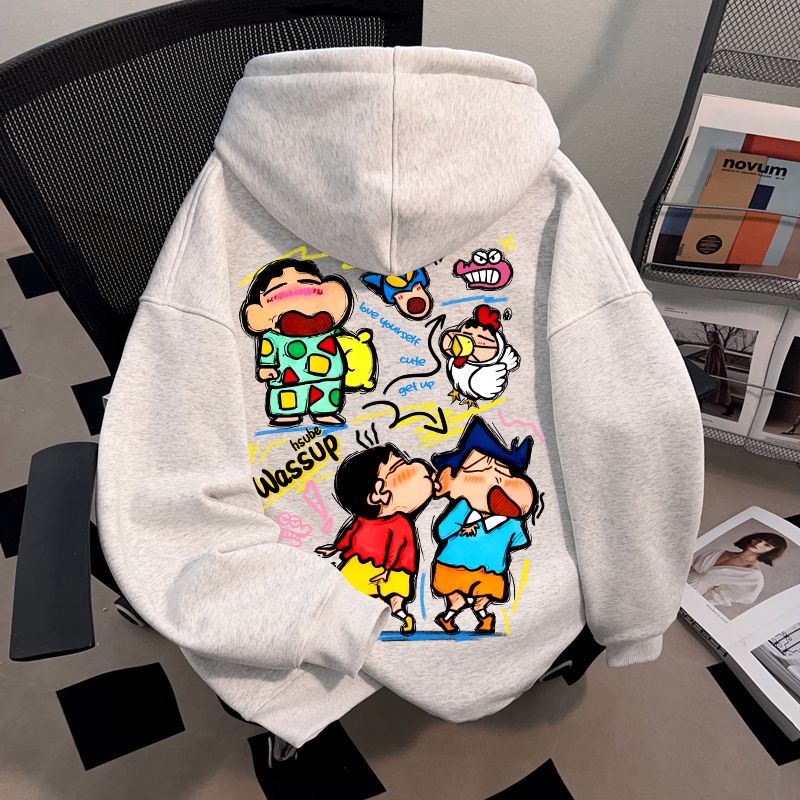 学院风卡通可爱小新印花连帽卫衣