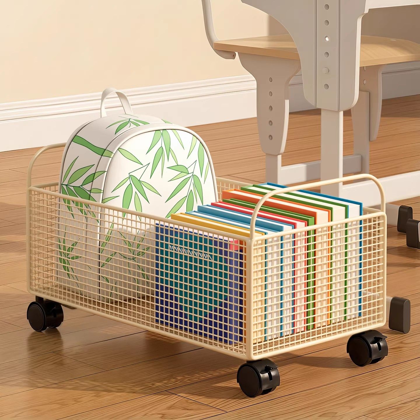 书本收纳箱带轮可移动书包置物架