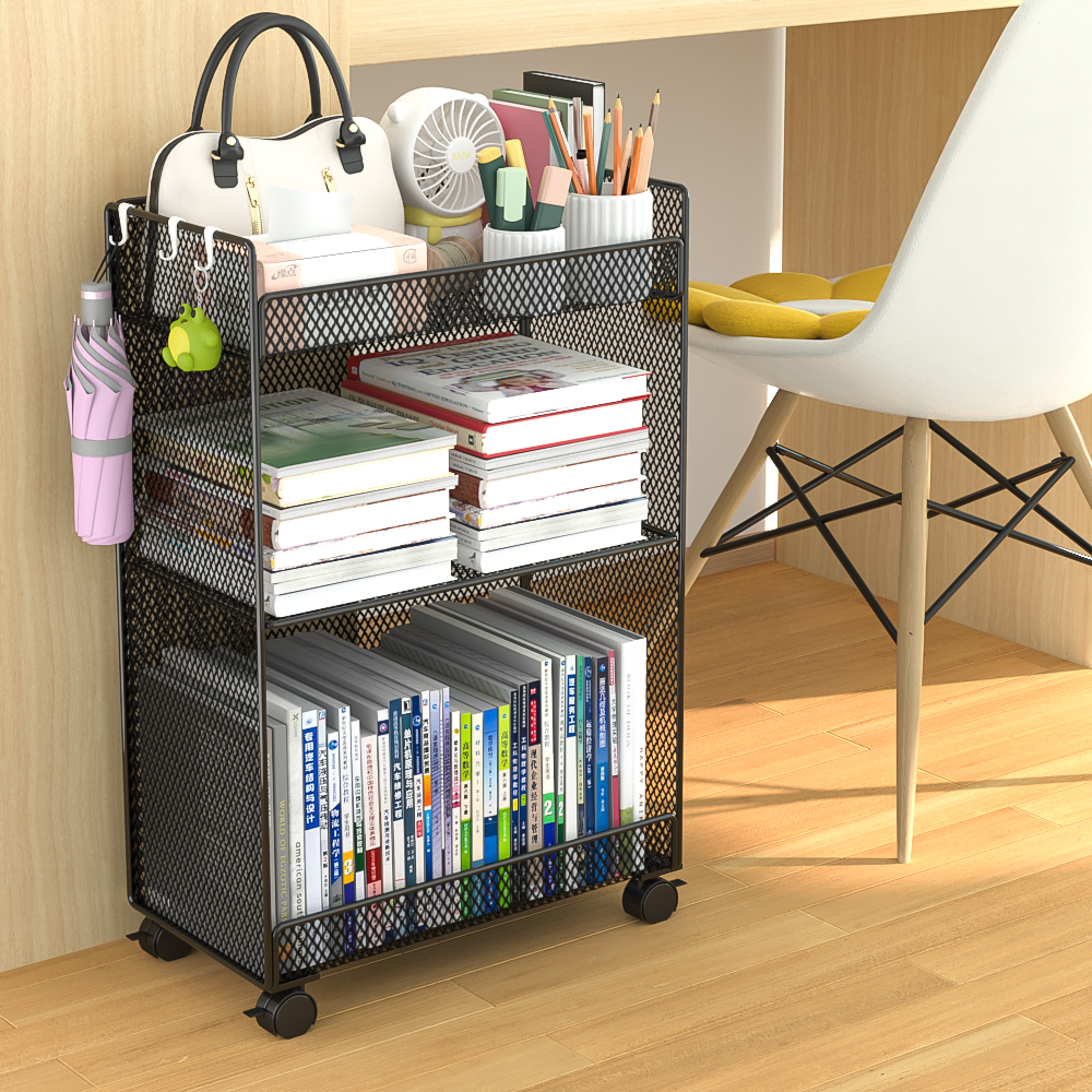 桌面落地书架置物架小推车办公室多层可移动带轮桌下桌旁收纳架子