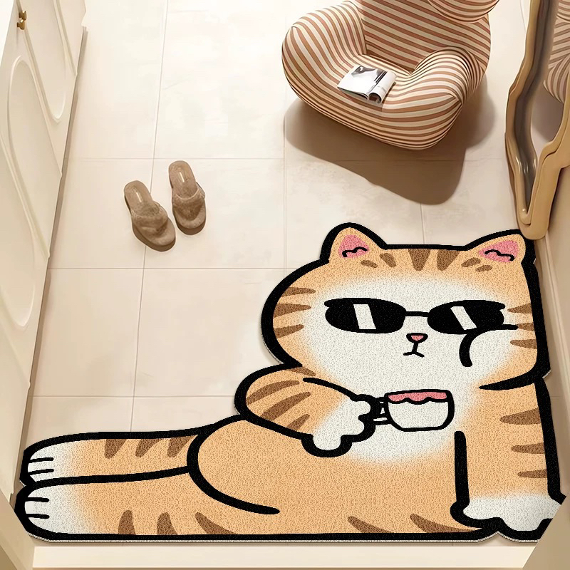 卡通猫咪入户门地垫异形进门防滑脚垫加厚家用丝圈耐脏门垫可裁剪