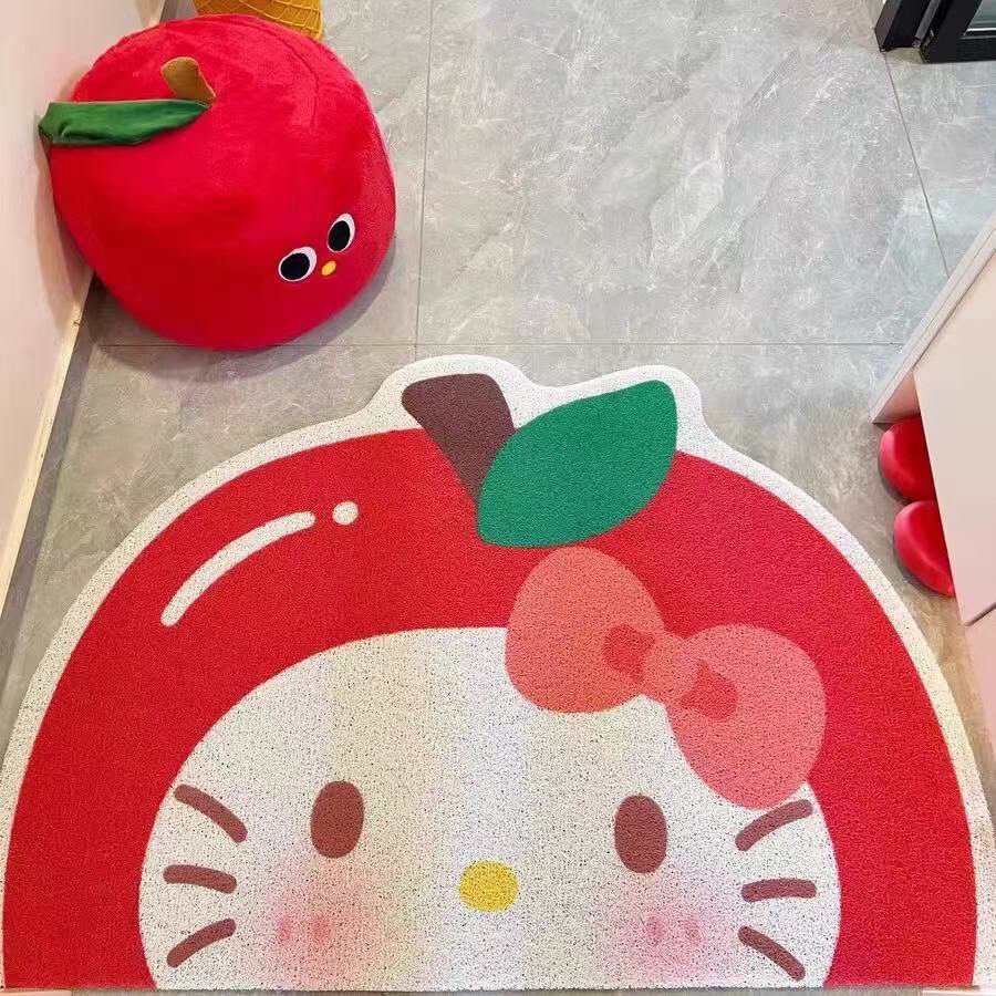 可爱卡通凯蒂猫丝圈入户地垫异形玄关门口蹭土防滑地毯家用脚垫