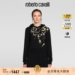 Roberto RC女士卫衣 蛇纹印花修身 连帽卫衣套头衫 Cavalli