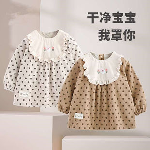 宝宝好看的罩衣秋冬季中小童防水防脏吃饭围兜女孩甜美儿童反穿衣