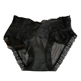 轻奢法式缎面内裤女性感蕾丝冬季薄款舒适透明诱惑少女低腰三角裤