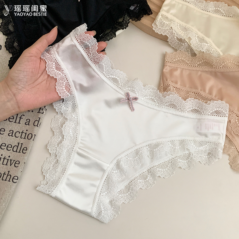 瑶瑶闺蜜丝滑缎面蕾丝内裤女性感