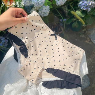 瑶瑶闺蜜复古波点高腰收腹内裤 女纯棉舒适包臀日系纯欲女生三角裤