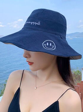 夏季韩版双面笑脸渔夫帽女遮阳