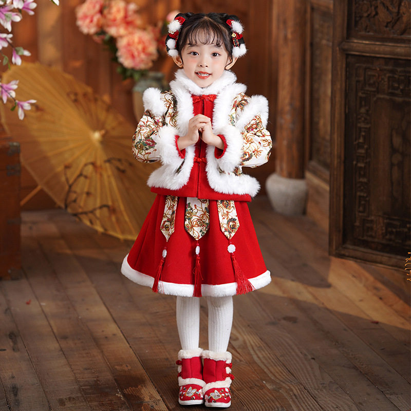 女童拜年汉服冬装兔年加厚加棉