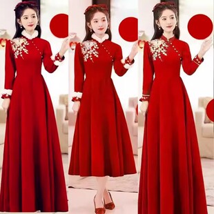 新款长袖秋冬年会旗袍酒店接待迎宾礼仪服装学生颁奖大合唱表演服
