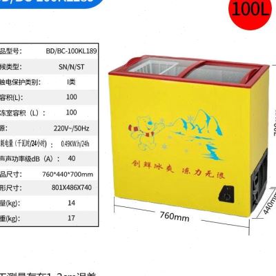 卧式双门雪糕柜小型小冰柜冷藏冷璃门冷柜节能家用冻商用推拉玻