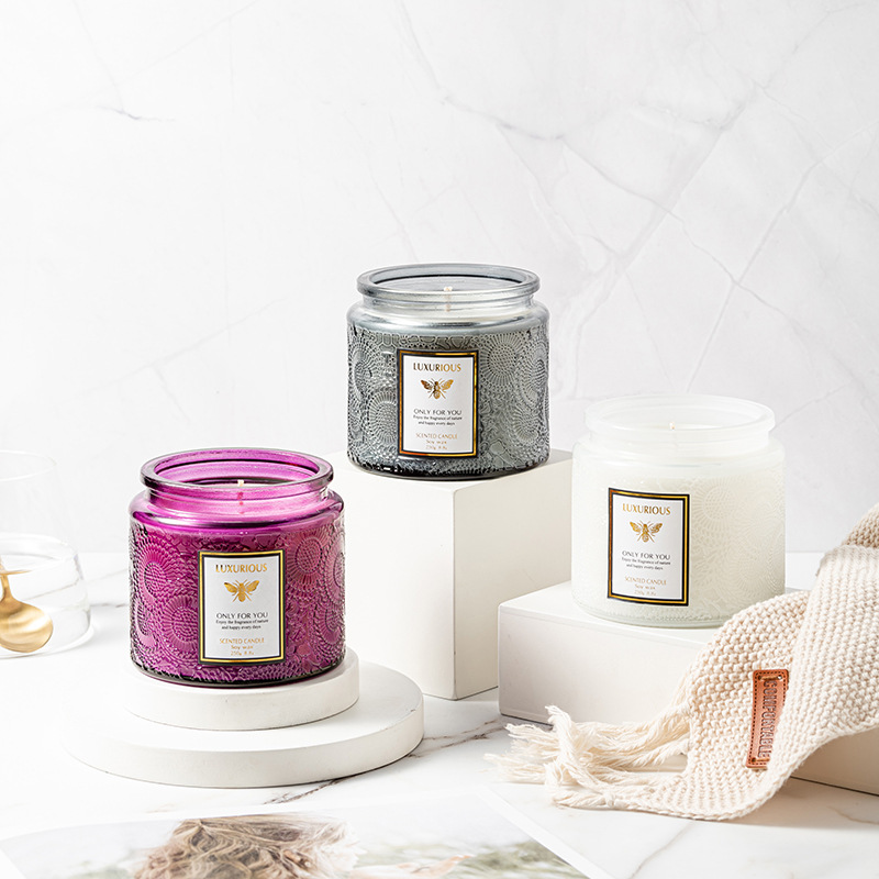 创意生日香薰蜡烛 大小浮雕星空玻璃杯蜡烛无烟结婚伴手礼大豆蜡