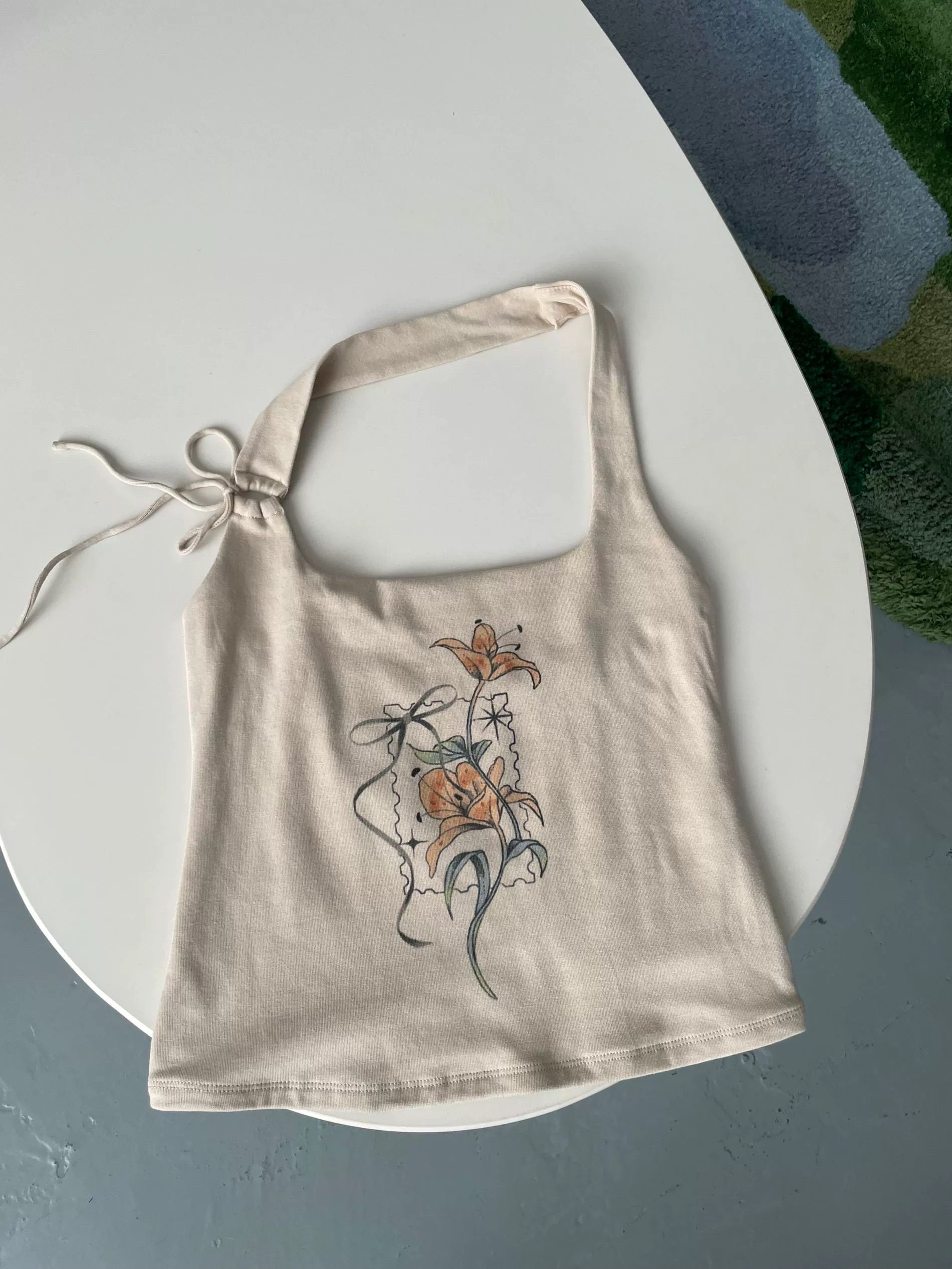 thumbnail for Cat go foreign trade vintage printed halter print camisole slim American cropped top