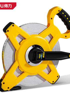 deli得力DL98100B架式皮卷尺100mx14.5mm三倍速塑壳(黄)(把