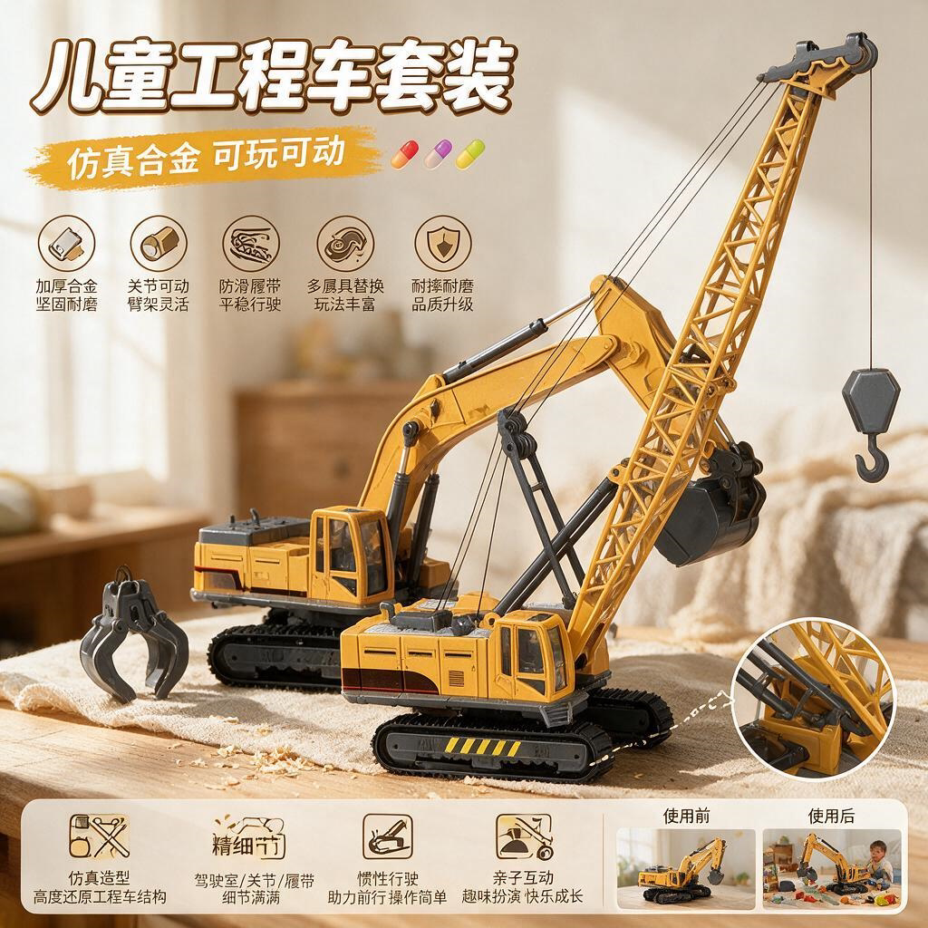 儿童手摇挖机玩具车工程车挖掘机抓夹机钻地机抓机夹子车男孩益智