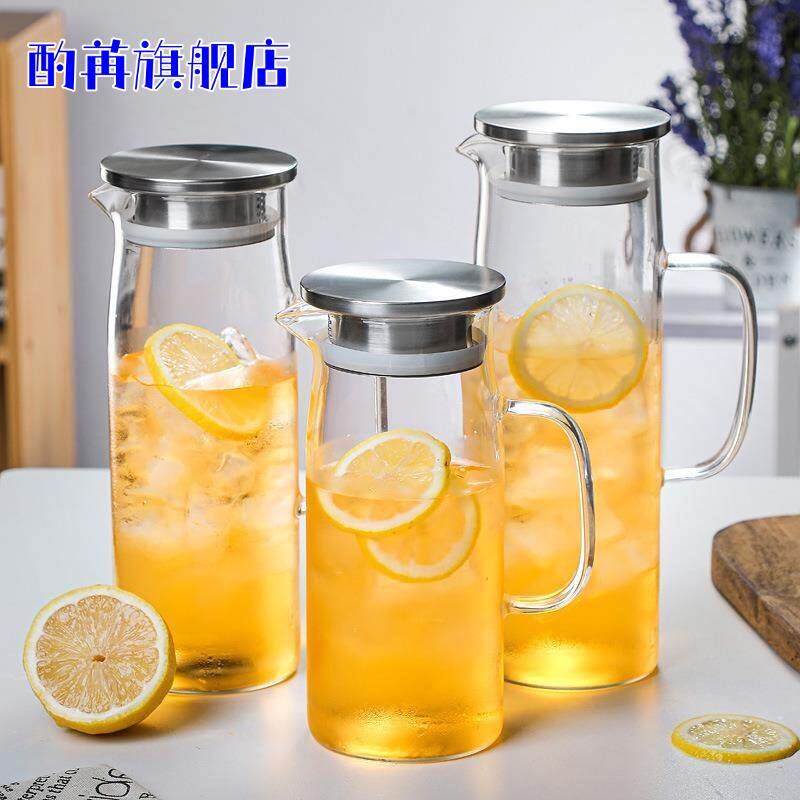 *高硼硅玻璃冷水壶直身凉水壶夏日果汁凉白开水壶凉杯竹盖柠檬扎