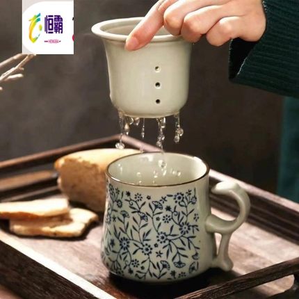 泡茶杯茶水分离陶瓷日式茶具办公室带盖带过滤男女功夫茶杯马克杯