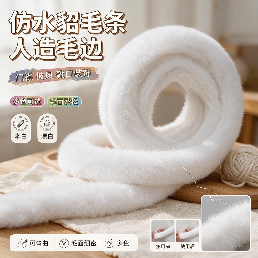 仿水貂毛条披风斗篷门襟靴子小毛边唐装汉服人造毛条仿兔毛花边