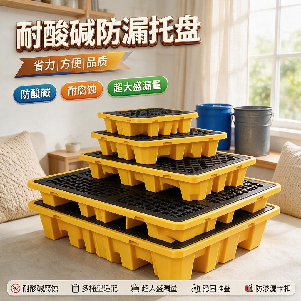 危废油桶防渗漏托盘化学品二次容器防泄漏防漏平台塑料栈板接油盘