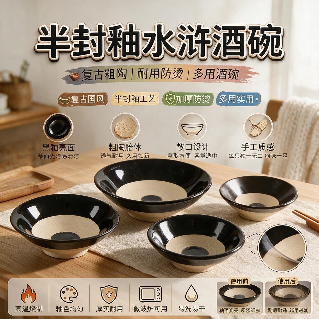 仿古酒碗老式土碗古代水浒传摔酒碗粗陶扣肉碗蒸碗家用小酒碗中式