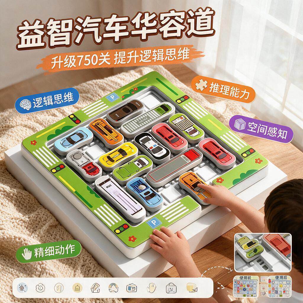 儿童高品质益智玩具汽车华容道滑动拼图移车出库小学生3到6岁思维