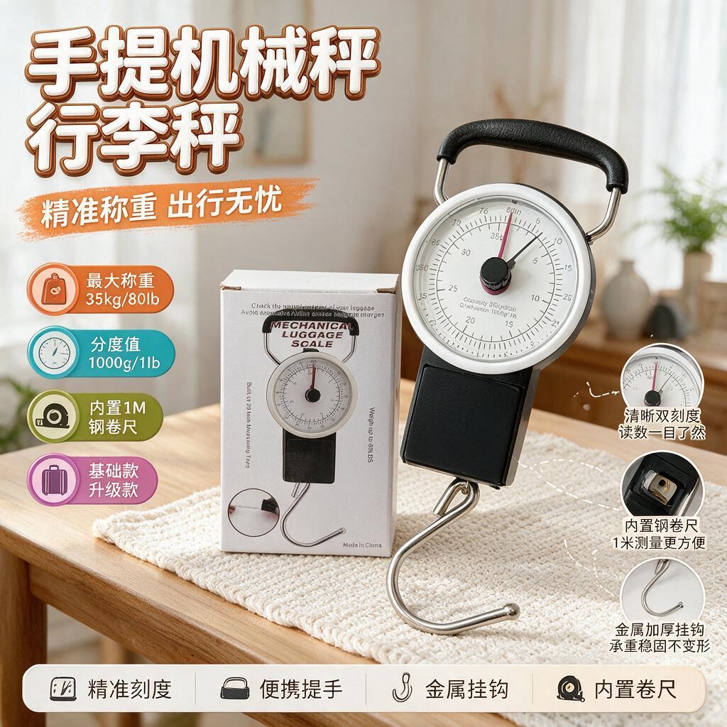 -快递称手提32kg便携式机械称家用小秤弹簧秤手提秤高精度勾带尺-
