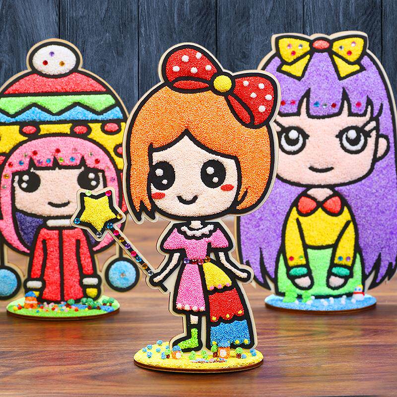 雪花泥画珍珠粘土3d立体木板画幼儿女孩公主儿童diy手工制作玩具