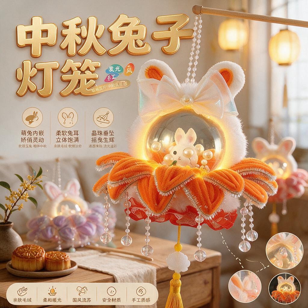 灯笼儿童手提中秋节灯笼2026新款兔子灯花灯儿童手提发光古风宫灯