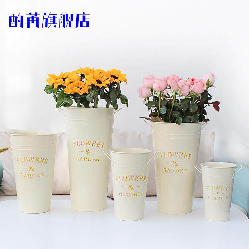 北欧风家用醒花桶花店鲜花花桶装饰铁皮桶创意装水铁桶大花瓶铁