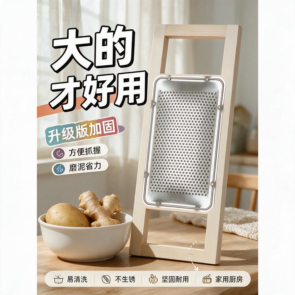 不锈钢木头蔬菜护手磨泥器莲藕洋芋擦擦土豆泥姜蓉沫擦板家用老式