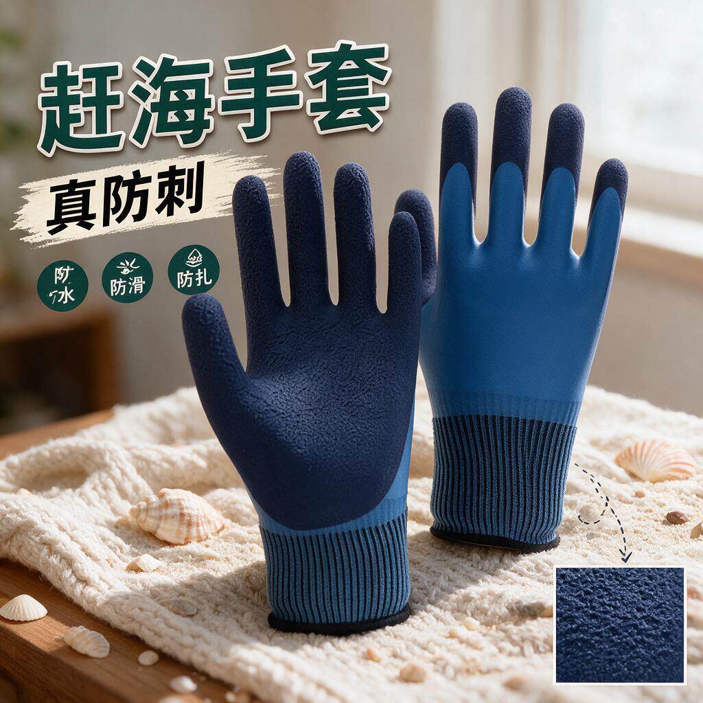 赶海手套成人防水防刺防扎杀鱼抓螃蟹捉龙虾沙滩玩耍园艺种植加厚
