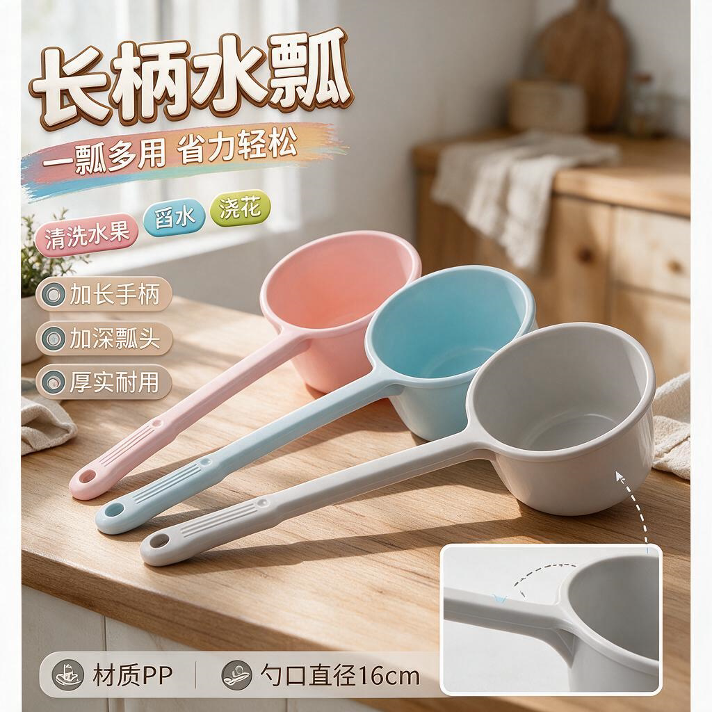长柄塑料水舀浇花浇菜地水勺厨房加厚长把水瓢家用商用洗澡舀子