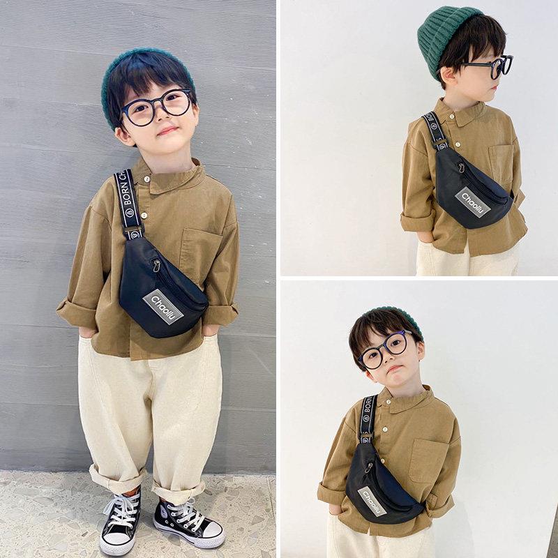儿童帆布斜挎包男童帅气腰包夏天出行小背包小学生运动胸包女童潮