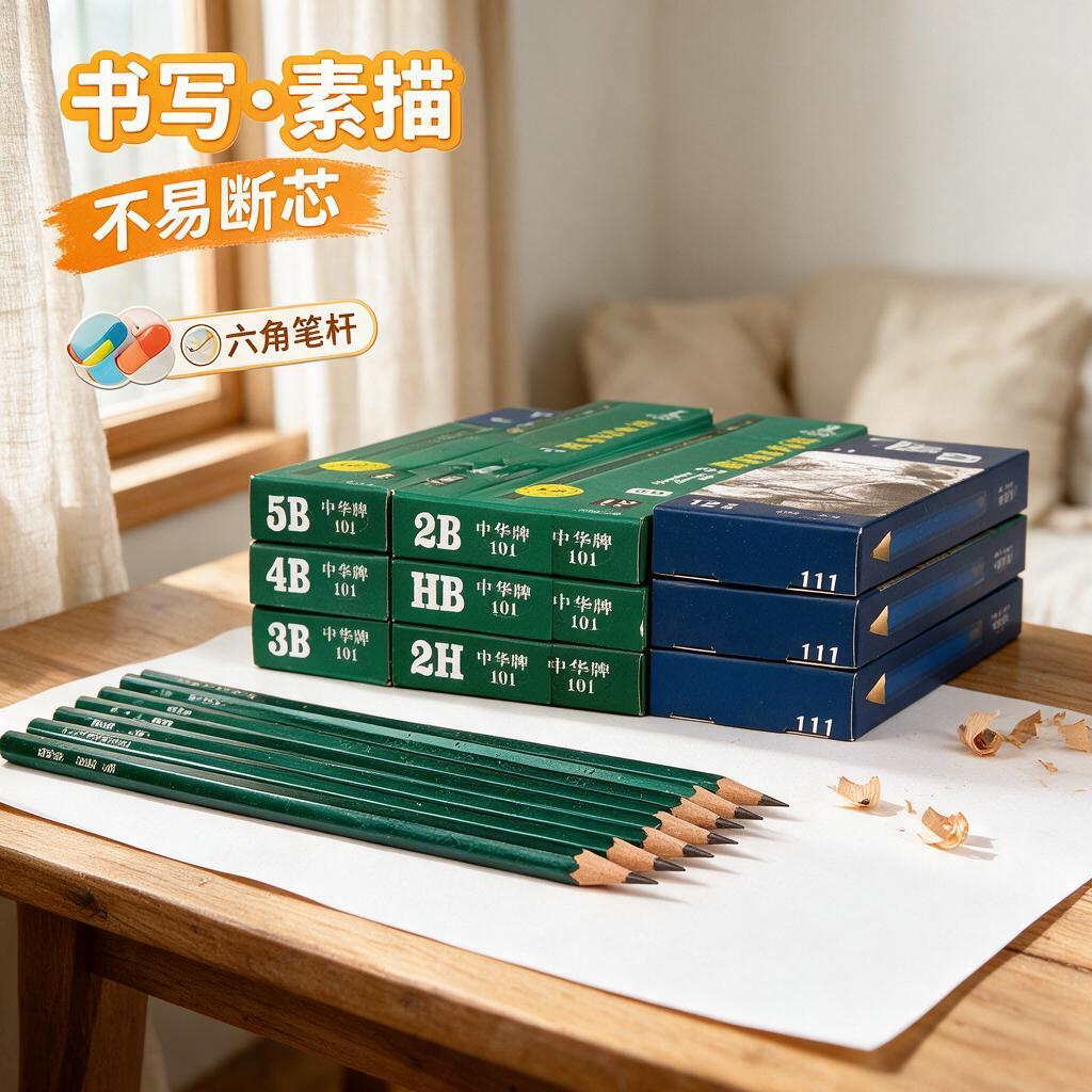 铅笔学生专用2b小学生素描无铅套装2比hb绘画2h初学者美术生考试4b画画14b8b儿童6b炭笔软中硬碳考试专用