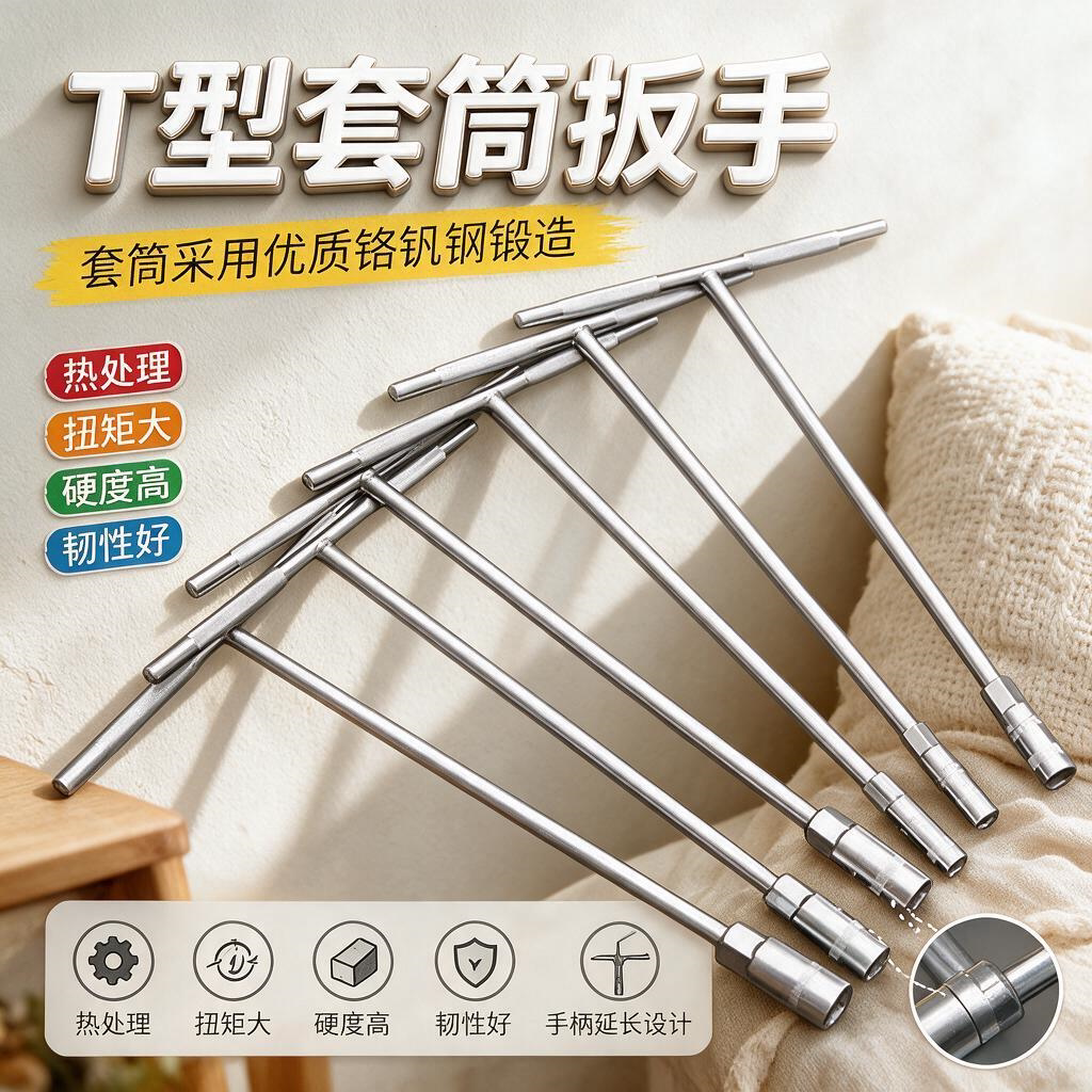 小六角套筒t型扳手汽车摩托车维修工具丁字杆加长T外扳手6-19mm大