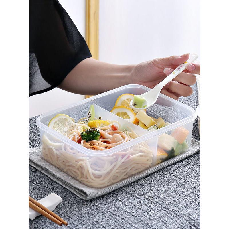 保鲜盒塑料食品盒微波家用密封便当分格饭盒子冰箱收纳简约长方形