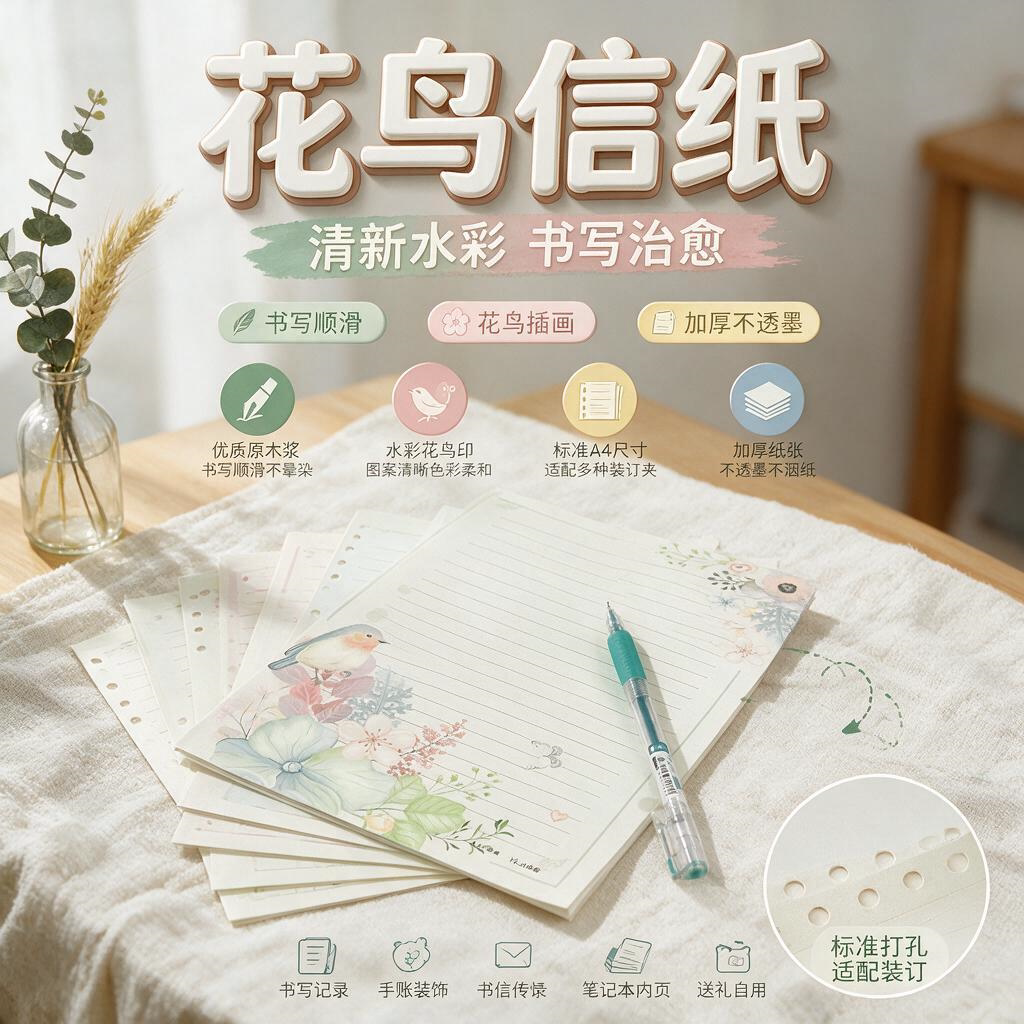 A4彩色信纸淡雅文艺中国风加厚300格作文纸学生日记纸空白影印纸