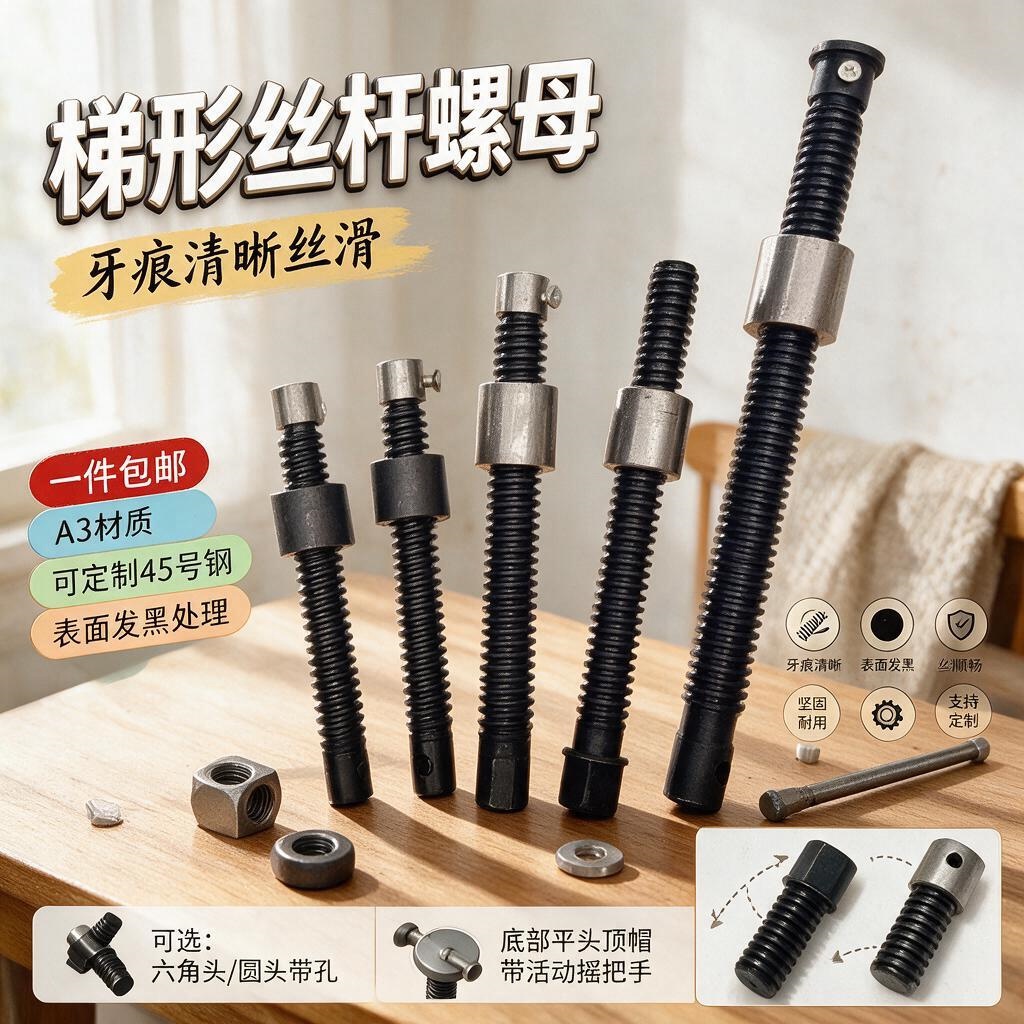 丝杆螺母套装木工拼板夹紧固件梯形螺丝杆螺柱丝杆六角头圆头