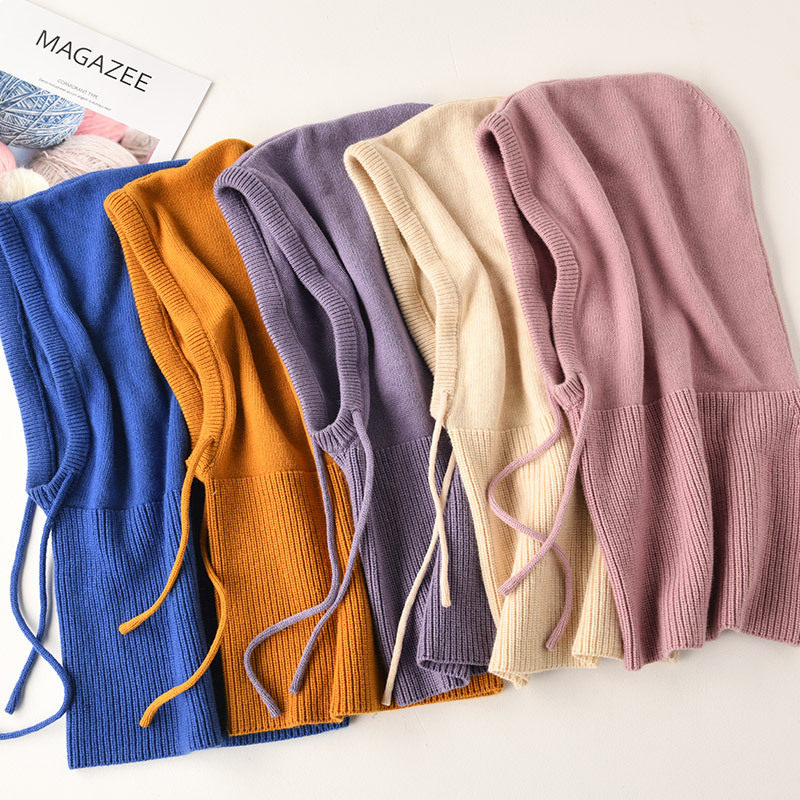 羊绒羊毛线秋冬男女针织包头帽子护颈椎脖子围脖套头护耳加厚保暖