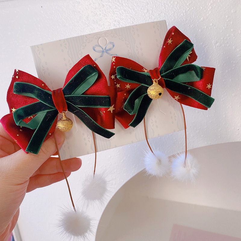 HD11315A06水貂毛蝴蝶结发夹甜美喜庆元旦春节氛围感对夹侧边夹女