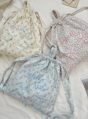 54194  田园小碎花ins复古旅行大学生字母刺绣单肩包出游双肩背包