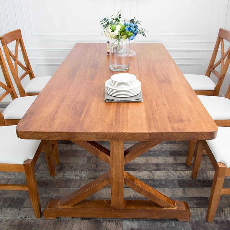 严选咖啡长桌全实木餐桌椅组合6人北欧长方形书桌会议桌复古原木