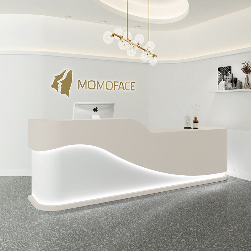 美容院收银台舞蹈室瑜伽馆服装店前台吧台简约现代烤漆弧形接待台