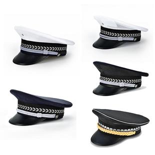 正品藏青白色新款春秋布弯顶夏网大檐帽大盖帽交巡演出保安款送徽