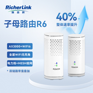 RicherLink  AX3000 R6千兆无线子母全屋家用路由器WIFI6电力猫信号放大器mesh组网穿墙王子母路由套装