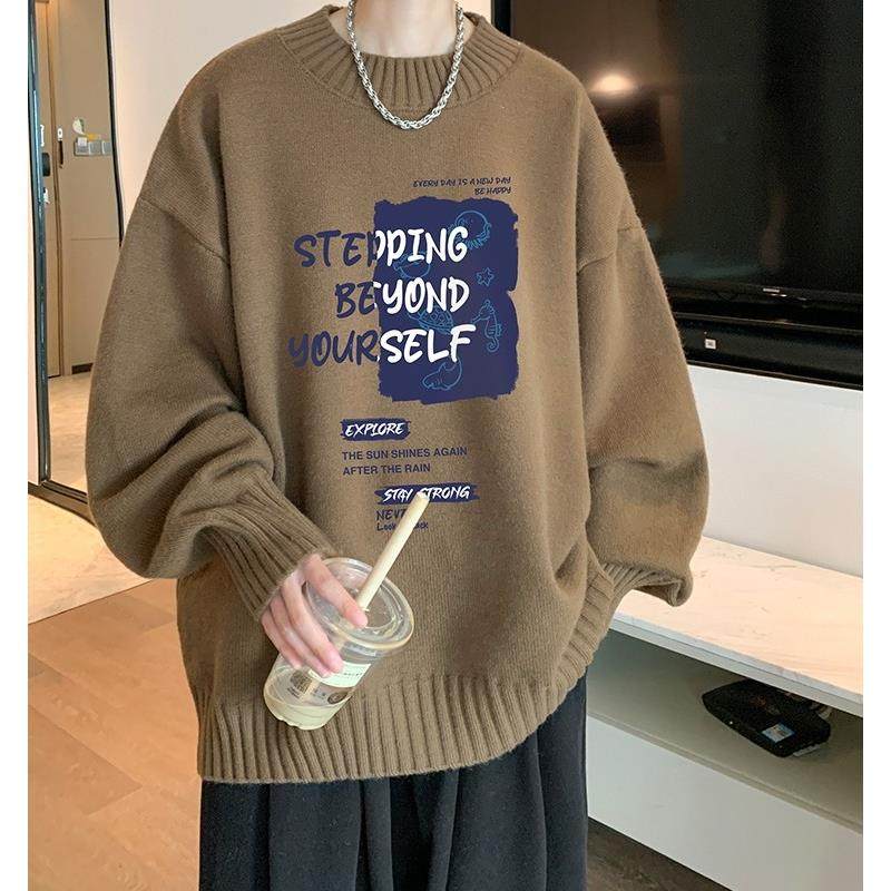 恒源祥宽松针织衫男士红色新潮大码针织衫动物年学生开衫